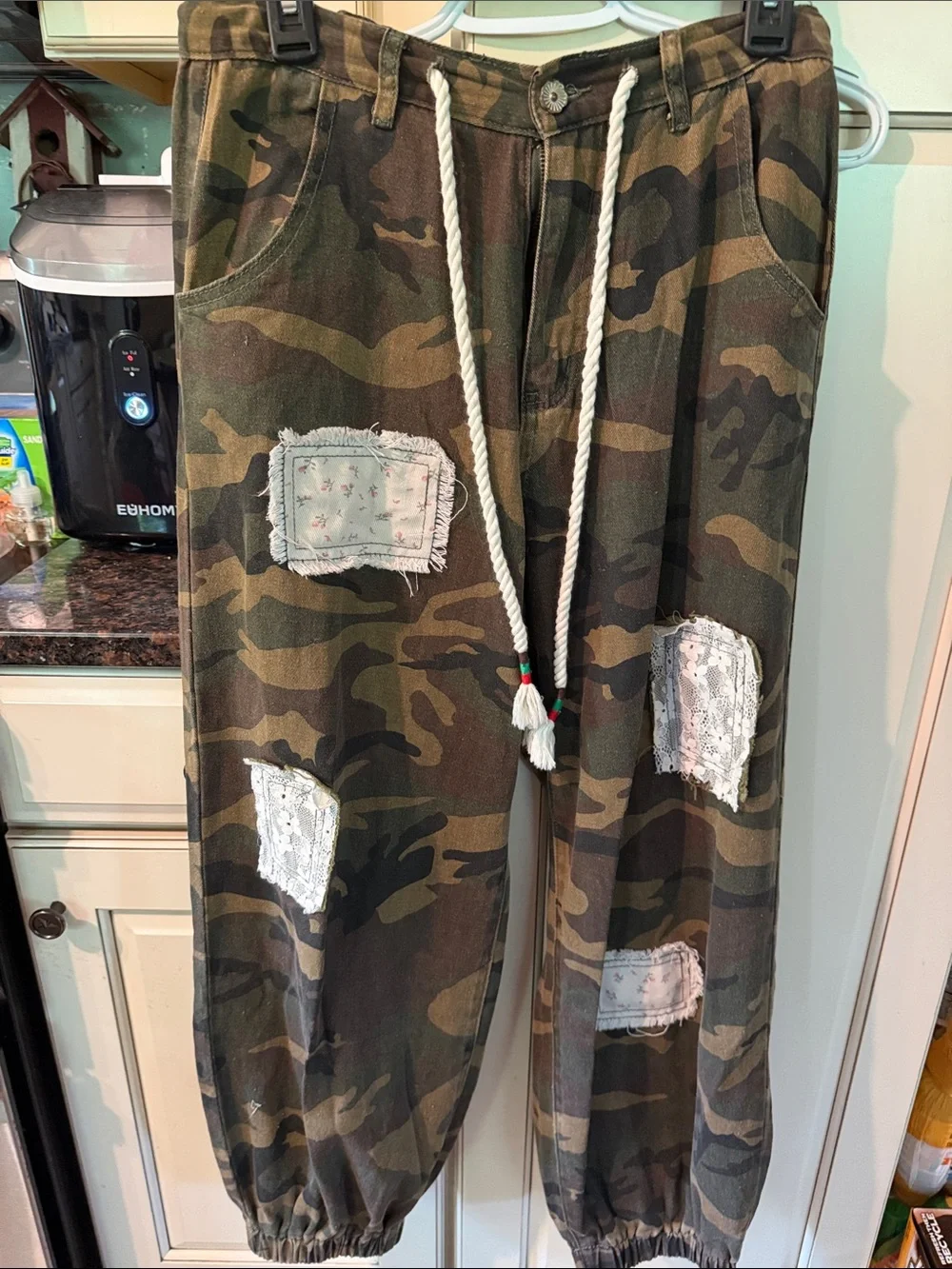 POL Camouflage Patchwork Jogger Pants with Rope Drawstring - Green & Brown - Picture 1 of 3